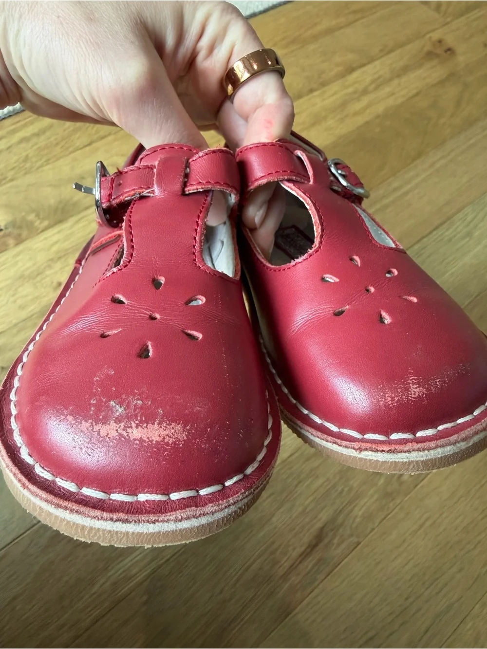 L'Amour Red Leather Mary Jane Shoes for Kids